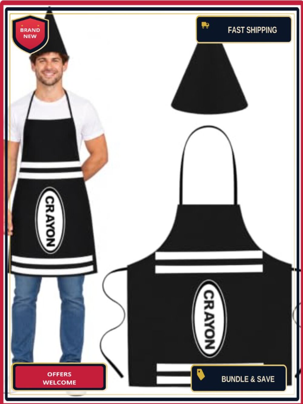 Halloween Crayon Costume Set Felt Apron & Gnome Cone Hat Adult Cosplay